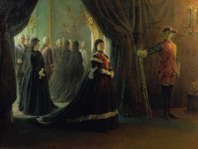 Katharina II. (1729-96) am Sarg der Kaiserin Elisabeth (1709-61), 1874 von Nikolai Nikolajevitch Gay